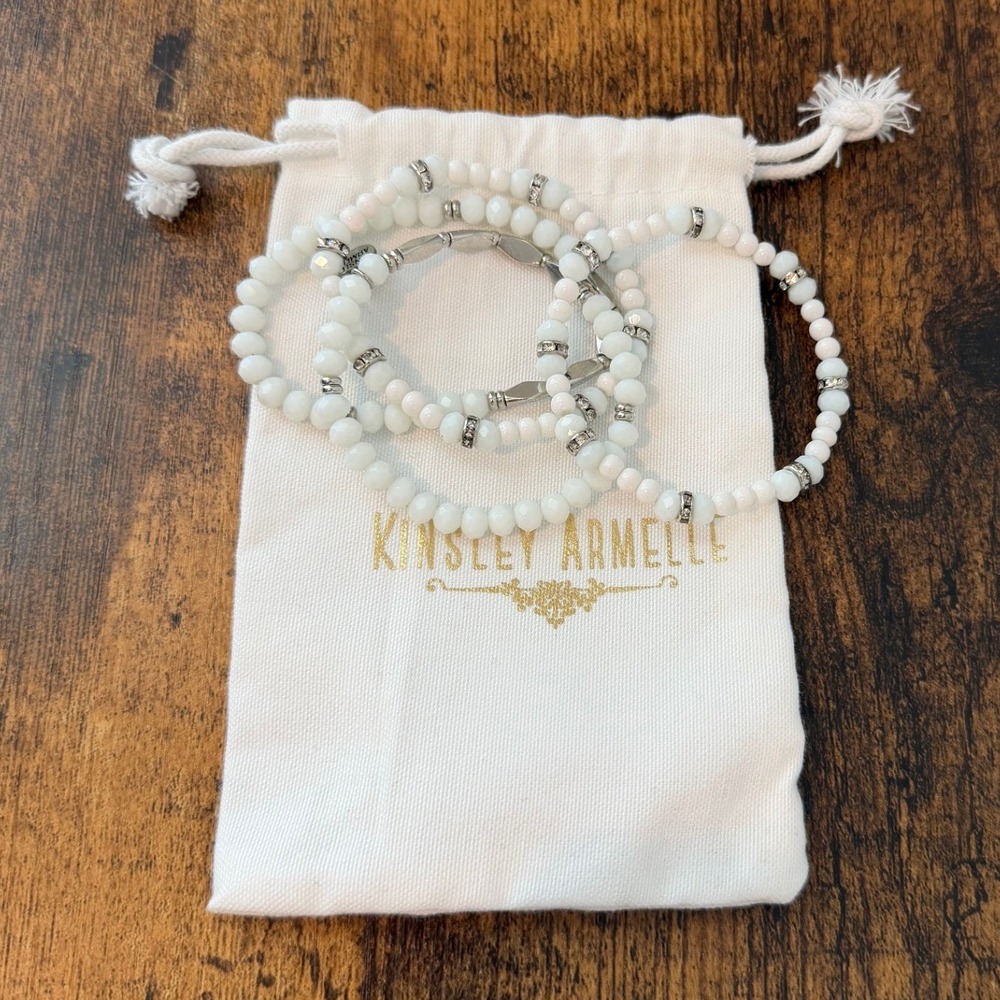 Kinsley Armelle White Beaded Stretch Bracelet Stack Silver Accents 4 pc. set